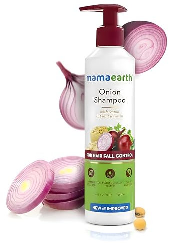 Mamaearth Onion Shampoo for Hair Fall & Loss Control | Reduces Breakage & Enhances Hair Growth | Moisturizing Gentle Scalp Cleanser with Plant Keratin | Sulfate & Paraben Free | 250ml
