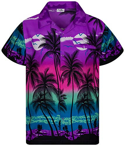 King Kameha Funky Hawaii-Hemd, Herren, Kurzarm, JK-Beach, Violett, 6XL