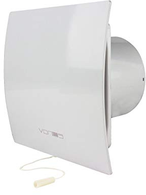 VONLIS Badlüfter Ventilator Lüfter Badezimmer WC Be- Entlüftung Abluft Ø 100 mm weiß Zugschalter gebogen