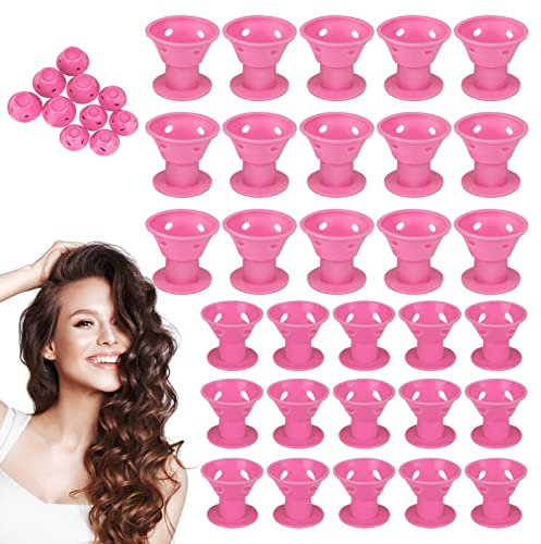 Holdfiturn 30 PCS Pink Magic Hair Roller Hair Curlers Silicone Spiral Soft Pink Hair Roller No Heat No Clip Magic DIY Hair Rollers Sleep Styling Tool for Women Girls (15 Large+15 Small)