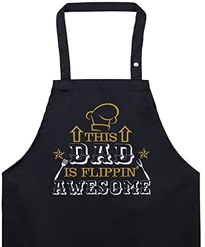 EXPRESS-STICKEREI BBQ Grillschürze - Lustige Kochschürze für Papa - Verstellbare Latzschürze für Männer/Frauen - Küchenschürze mit Spruch This dad is flippin' awesome - Kochschürze