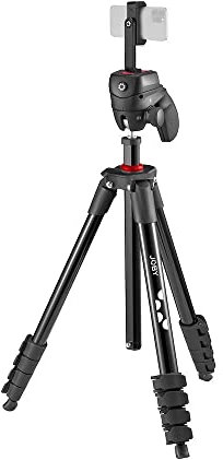 JOBY Compact Action Kit, Treppiede Smartphone/Fotocamera con Testa a Sfera, Attacco a Sgancio Rapido Universale ¼-20”, Supporto Smartphone, Borsa Trasporto, Reflex, Mirrorless, Nero, Capacità 1,5 Kg