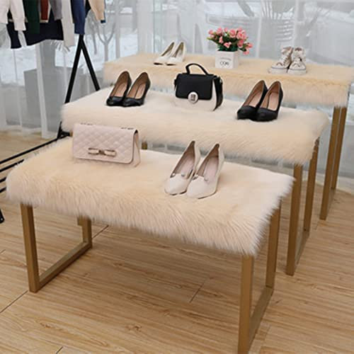 EXQULEG Kunstfell Shaggy Flauschig Teppich Lammfell Schaffell Teppich Hochflor Schuh Teppich Kissen Teppich Longhair Fell Optik Nachahmung Wolle Bettvorleger Sofa Matte (Creme Farben,40x60cm)