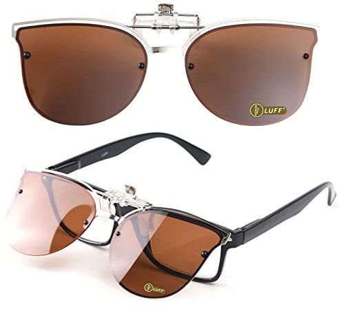 LUFF Reversible Polarized Clip Sonnenbrille, Damenmode Cat Eye Vintage Outdoor Sonnenbrille Clips für Brillen für Damen(brown)