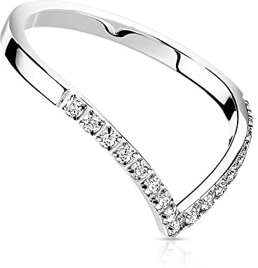 Treuheld® Edelstahl Ring mit Spitze und Kristallen | Farbe: silber - Größe: 57