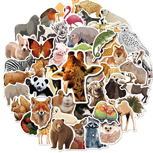 Mistree 50 Stücke Realistisch Aufkleber Tiere Kinder, Aufkleber Tierschutz Kinder Lustig, Sticker Tiere Dschungel, Wasserfeste