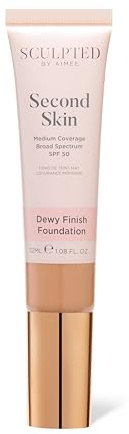 Sculpted by Aimee Second Skin Dewy Liquid Face Foundation, 32ml | Buildable, Medium Coverage Foundation with Dewy Finish, Hyaluronic Acid, Collagen Boosting Formula, SPF 50