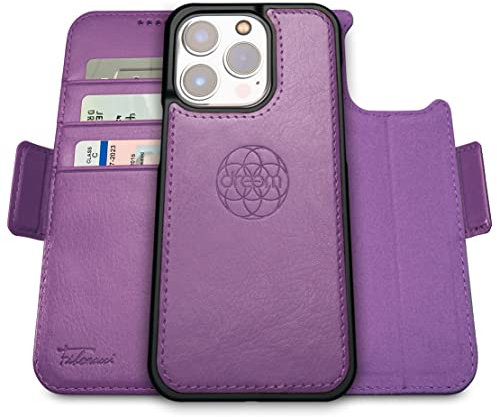 dreem Fibonacci wallet case compatible with iPhone 14 Pro Max / 2-in-1 shockproof case and detachable vegan leather folio, MagSafe compatible, RFID protection [Purple]
