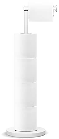 RRM Toilet Paper Holder Stand - 22-inch Stainless Steel Free Standing Bathroom Storage for 3-4 Rolls (White)