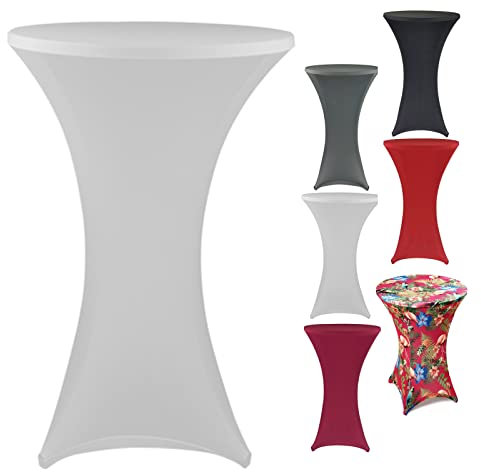 heimtexland ® Stehtischhusse Event Deko Stretch Husse Stehtisch Bezug Bistrotisch Party Dekoration Hochzeit Tischdeko Ökotex Typ843 Weiß 70 cm
