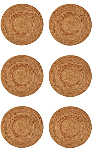 Herold 6 x gewebte Tischsets aus Rattan, runde Tischmatte, rutschfest, hitzebeständig, Tischset aus Korbgeflecht, 6 Stück