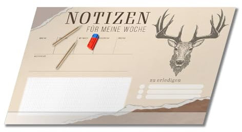 PRIMUS PRINT - Hirsch Schreibtischunterlage Papier - DIN A2 Unterlage Schreibtisch - Abreißblock - 80g Dickes Naturpapier - Stabiler Papprücken - 25 Blatt - [ Motiv: Hirsch mit Fußleiste ]
