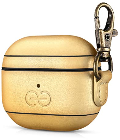 Dreem Om AirPods 3 Vegane Ledertasche mit Clip - Kompatibel mit Apple Bluetooth Wireless Earbuds für iPhone - Gold
