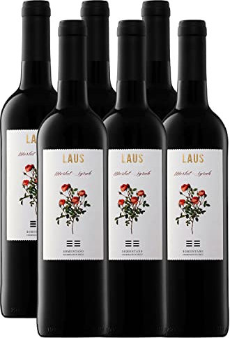 LAUS - Pack de 6 Botellas de Vino de 75 cl - Vino Tinto Joven - Denominación de Origen Somontano - Elaborado con Variedades Merlot y Syrah - Aroma Frutal