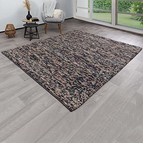 Steffensmeier Handweb Teppich Larbach | Wolle, Lila Bunt, handgewebt, Größe: 140x200 cm Wohnzimmer und Schlafzimmer