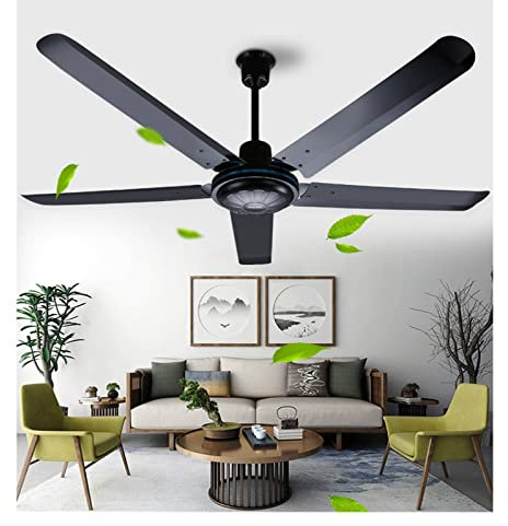 CAZARU Ventilador de Techo Industrial Grande de 56 Pulgadas Negro con Control Remoto Ventilador de Techo de Moda con Cinco aspas de Metal