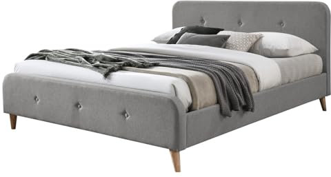 Mirjan24 Bett Loham New, Doppellbett mit Lattenrost, Elegante Ehebett, Polster Kopfteil, Bettgestell, Schlafzimmer Schlafmöbel (Grau Expection Heather, 180 x 200 cm)