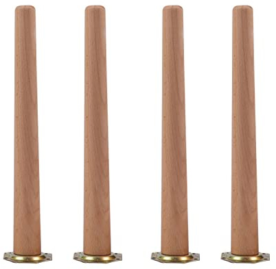 4 Pièces Pieds de Meubles en Bois Massif (Hêtre), Pieds de Table Conique de Remplacement pour Table à Manger, Canapé, Armoire, avec Vis, Couleur du Bois (50cm/19.7in, Vertical)