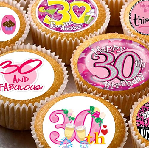 24 edible 30th birthday party female Cupcake Cake Toppers Wafer Rice Paper precut decoration
