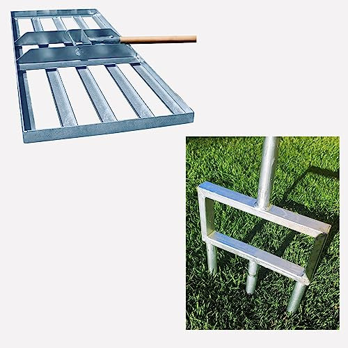 SattesGrün® Rasenpflege Set – Aerifizierer & Rasenrakel 75x35 cm | Rasenbelüfter & Flächenebner aus verzinktem Stahl | Vertikutierer, Leveling Rake & Rasen Sanden Werkzeug
