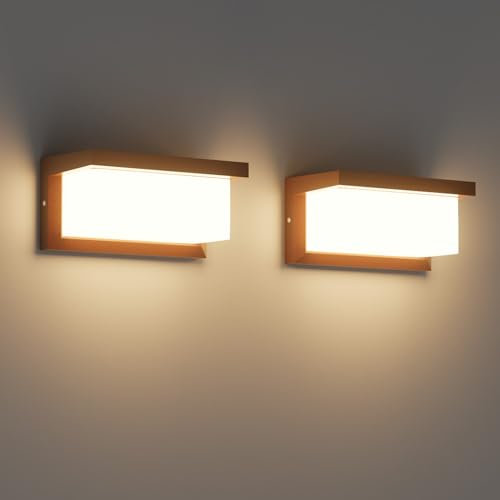 Klighten 2 Stück LED Wandleuchte, wasserdichte IP65 Außenwandleuchte, 24 W, 1200 Lumen, 3000 K, rechteckige Wandleuchte, geeignet für Innen und Außenbereich, Treppen, Balkon usw. Rostrot