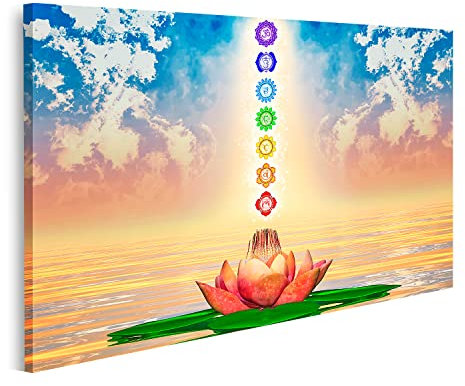 islandburner Prime Bild auf Leinwand Heiliger Lotus und Chakren Wandbild Leinwandbild Poster