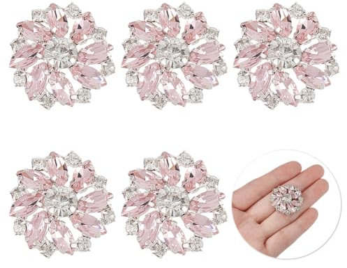 FINGERINSPIRE 6 PCS Glänzende Blume Strass Knöpfe 26mm - Messing Schaft Mit Weiß Rosa Kristall Verzierungen - 1 Loch Schmuck Dekorationen für Handwerk Hochzeit Kleidung DIY