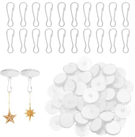 ACONDE 50 Stück Transparente Selbstklebende Deckenhaken, Klebehaken Ohne Bohren, Klebehaken Decke mit Fahnenmast-Clips, Transparent Wandhaken, für Schlafzimmer, Badezimmer, Muttertag Deko