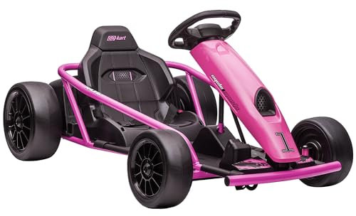 HOMCOM 24V Electric Go Kart for Kids, Ride-On Racing Go Kart with Slow Start, Music, Horn Honking and Safety Belt, for 8-12 Years Old, Pink