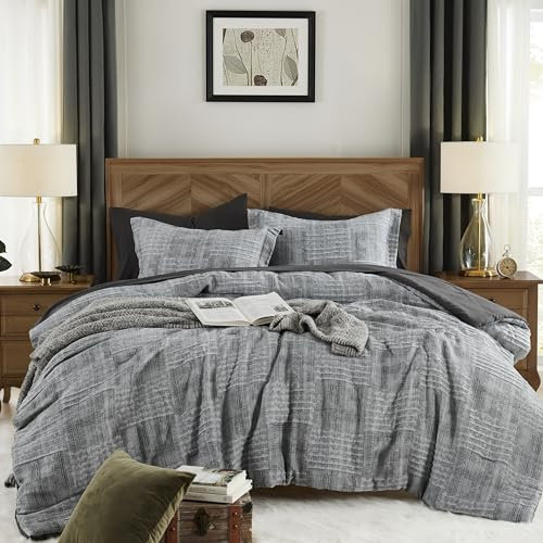 MaiRêve California-King-Bettwäsche-Set, gemütliches und leichtes Bett in einer Tasche, übergroße King-Size-Bettdecke, Ganzjahresdecke, Spannbetttuch, Bettlaken 274,3 x 233,7 cm, Anthrazitgrau