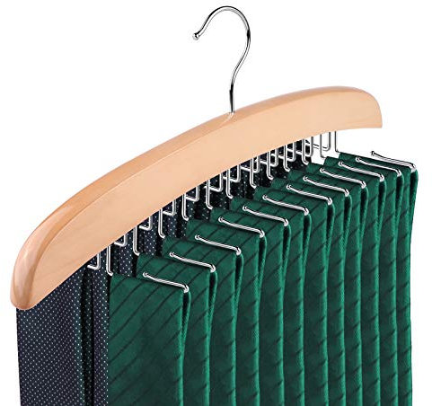 Marstey Porte-Cravates en Bois Porte-Cravates Support de Ceinture avec 24 Crochets Cintre Multifonctionnel pour Le Rangement des Cravates d'écharpe de Ceinture