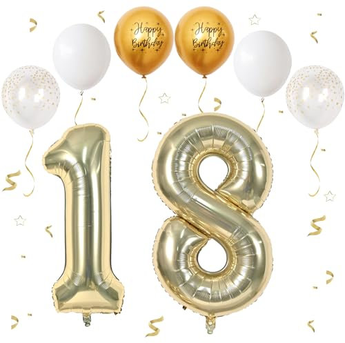 Foil Palloncini Numeri 18 Champagne Gold, VUCDXOP 101 CM Palloncino Numero 18/81, Grande Pallone Numero 18 Numeri Gonfiabili Compleanno Palloncino 18/81 Anni Festa Compleanno - Vola con l'Elio