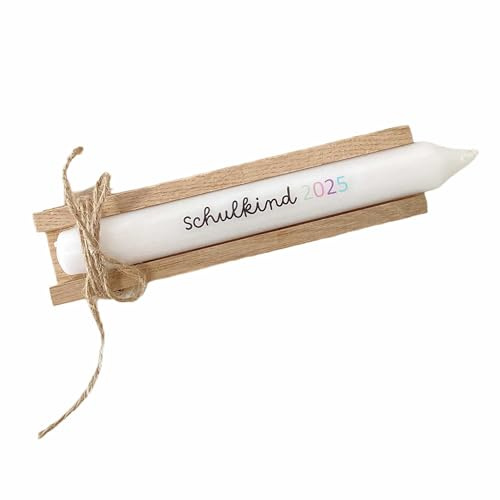AWASG Kerze mit Spruch Schulkind - Deko Accessoire 1. Schultag - Geschenk Einschulung Schuleinführung Schultüte - Stabkerze mit Kerzentattoo