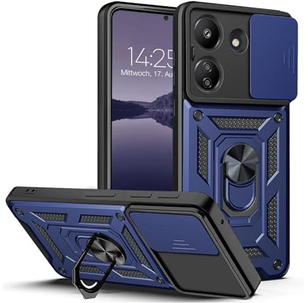 LBH Armor Hülle für Xiaomi Redmi 13C Case mit Kameraschutz Outdoor Stoßfest Handyhülle 360 Grad Metal Ring Halter Ständer Schutzhülle für Handyhalterung Auto Magnet Blau