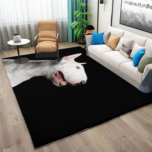Waschbarer Teppich 60 X 90 cm Tierisches Bullterrier Hundethema Flauschiger Kurzflor Teppich Für Wohnzimmer Und Schlafzimmer Schwarz, Anti-Rutsch Unterseite, Kinderzimmer Fußmatte Dekoration