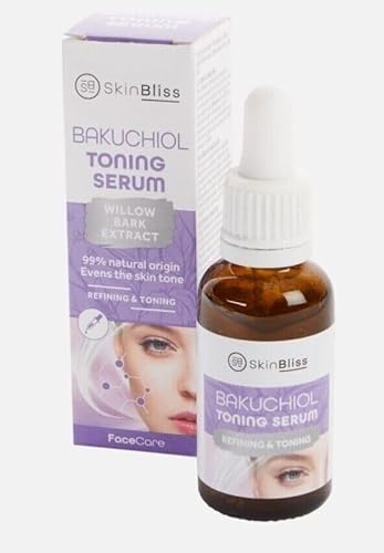 SkinBliss Bakuchiol Toning Serum, Vegan Face Serum with Willow Bark Extract, 99% Natural Ingredients for Refining and Skin, 30 Ml
