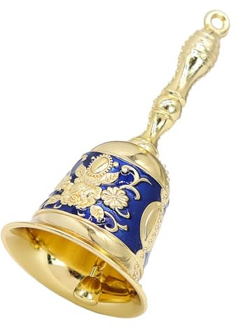 Elegant Carved Metal Dinner Bell - Loud Service Bell for Weddings, Christmas, School, Desktop - Blue
