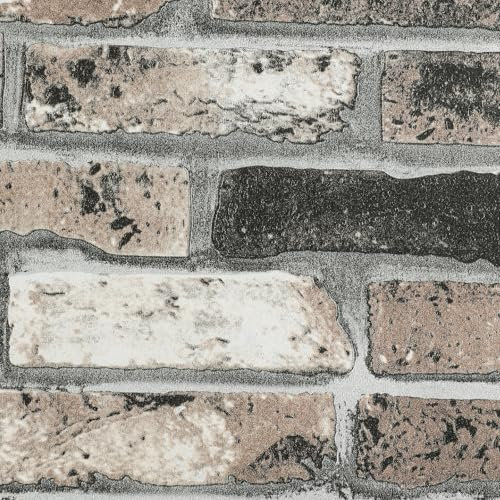 Beswitory Black Brown Grey White Brick Wallpaper - 3D Effect Textured Brick Effect Wallpaper for Realistic Faux Bricks Wall Covering,Anti-Fouling Slate for Bedroom Living Room Hallway Stairs Lounge