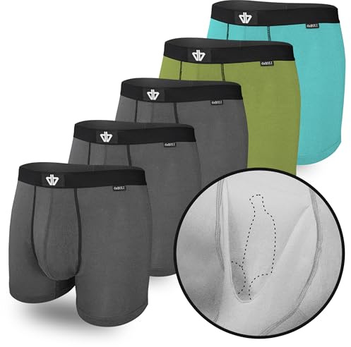 daBOIZ - 5er Set Modal Boxershorts Herren mit Beutel kein Schwitzen, Kleben, Reiben Unterhose, Unterwäsche Männer Grau/Olive/Aqua