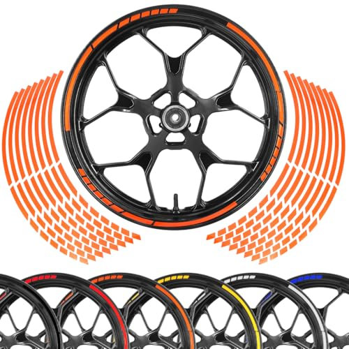 Area1 Motorrad Motorroller Felgenrandaufkleber 15-25 Zoll, orange, Set für 2 Felgen Vorder- und Rückseite