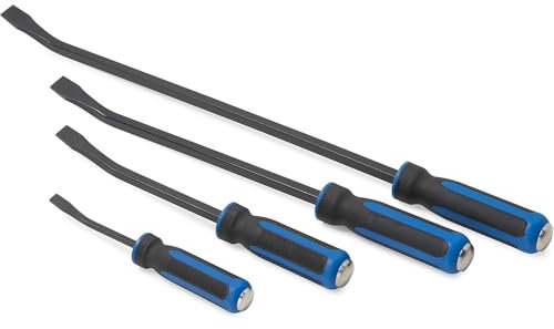 Autojack Pry Bar Set Heavy Duty, Thicker Hammer Strike Cap, Angled Tip, Mechanic Hand Tools for Automotive, Demolition, Nail Puller, Crow Bar Type Blue