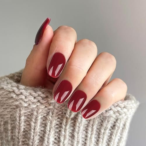 24 Pcs Rote Falsche Nägel, Kurze Falsche Nägel mit Kleber, Press on Nails Abnehmbare Klebenägel Tips für Weihnachten Halloween Frauen Mädchen Nagelkunst Zubehör (Rot)