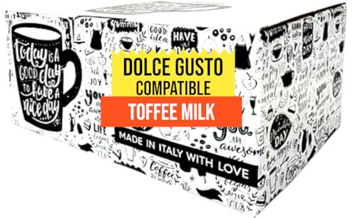 Bonini Toffee Milk Pods Compatible with Dolce Gusto Machines Case of 1 (Total 4 Packs, 64 Pods)