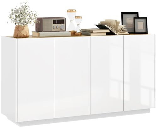 HOMCOM Buffet Salle à Manger, Buffet Cuisine, avec étagères réglables et 4 Portes à Fermeture Douce, 140 x 40 x 75 cm, Blanc laqué