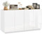 HOMCOM Buffet Salle à Manger, Buffet Cuisine, avec étagères réglables et 4 Portes à Fermeture Douce, 140 x 40 x 75 cm, Blanc laqué