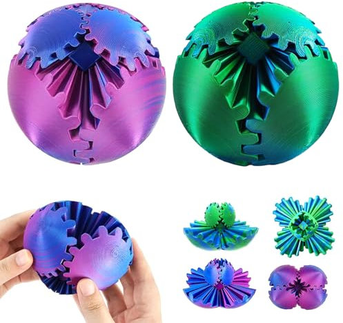 Gear Ball Gear Sphere 2 Stück Gear Ball 3D Gedruckt Gear Ball Stress Relief Gear Sphere Spielzeug 3D Printed Gear Ball Spin Ball Or Cube Fidget Toy für Kinder Und Freunde,Blau und Grün 6.5cm