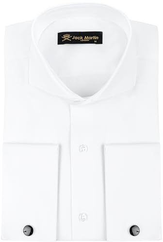 Camisas de Vestir con puños franceses para Hombre con Cuello Recortado, Gemelos incluidos, Camisa de Manga Larga con Botones de Lujo para Hombre, Blanco Simple, Large
