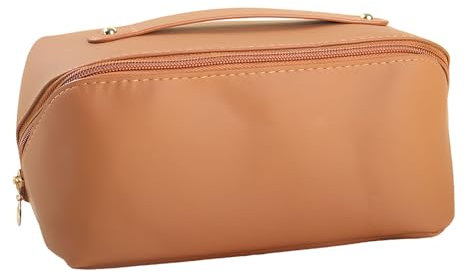 Reise Kosmetiktasche mit Reißverschluss, PU Leder Multifunktionaler Kulturtasche, Schminktasche Groß Kapazitä, Organizer für Toilettenartikel und Kosmetik (Braun)