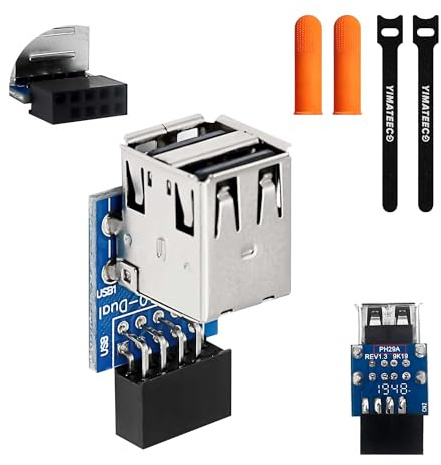 YIMATEECO USB 2.0 9Pin Motherboard Adapter 9-polige/10-polige Buchse Auf 2 Port Dual USB 2.0 Buchse Anschluss Interner Motherboard Header Konverter vertikaler Typ für Desktop(Typ-A)