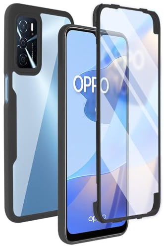 SEAHAI Transparente Funda para OPPO Reno 12 Pro 5G, con Protector de Pantalla Incorporado, Antigolpes Militar PC + TPU Bumper Silicona Anti-caída Carcasa Cubierta. Negro